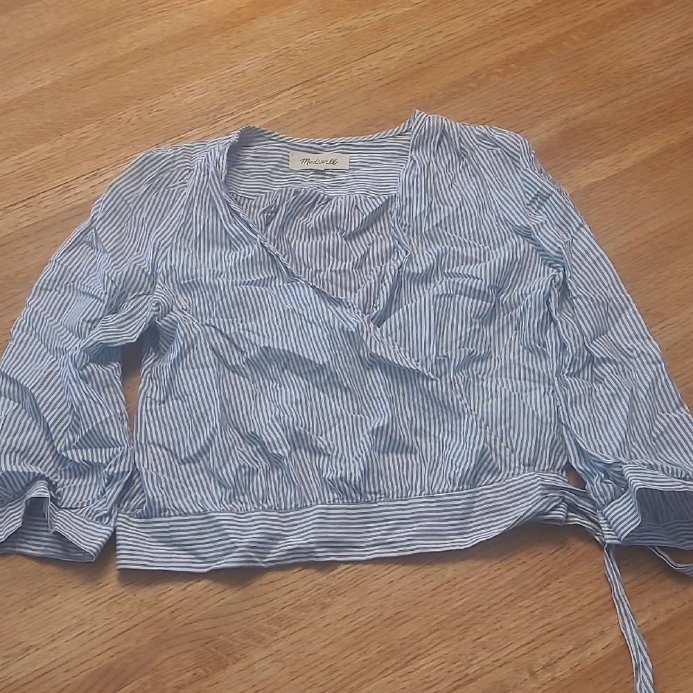 Madewell Navy Striped Wrap Blouse